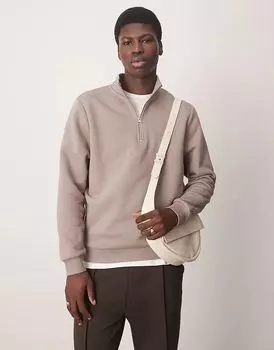 Толстовка с застежкой-молнией на половину длины коричневого цвета ASOS DESIGN