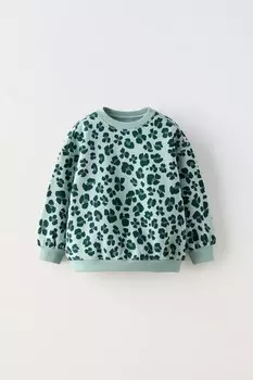 Толстовка с животным принтом ZARA, зеленоватый