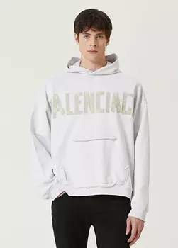 Толстовка с золотым логотипом и капюшоном с логотипом Tape Type Balenciaga, белый