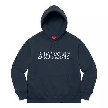 Толстовка script hooded sweatshirt 'navy white' Supreme, синий