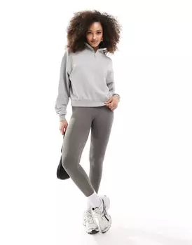 Толстовка серого цвета с полумолнией и рисунком в тон Pull&Bear