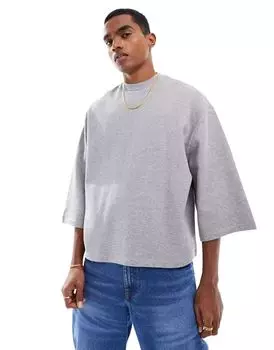 Толстовка серого меланжа ASOS с широкими укороченными рукавами и укороченным кроем