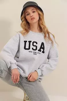 Толстовка - Серый - Классический крой Trend Alaat Stili, серый