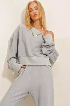 Толстовка - Серый - Классический крой Trend Alaat Stili, серый