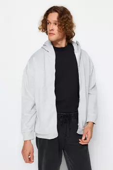 Толстовка - Серый - Oversize Trendyol, серый