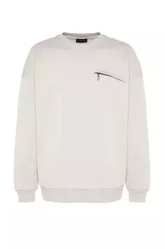 Толстовка - Серый - Oversize Trendyol, серый