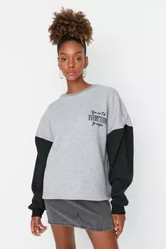 Толстовка - Серый - Oversize Trendyol, серый