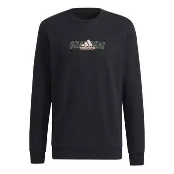 Толстовка sh city lines c sports training printing alphabet round neck pullover black Adidas, черный