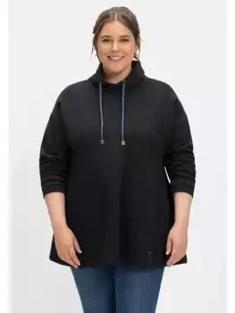 Толстовка Sheego "Большие размеры", А-силуэта, с карманами и воротником, черный