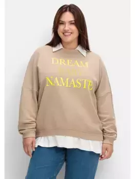 Толстовка Sheego "большие размеры" с аппликацией из стразов, коричневый