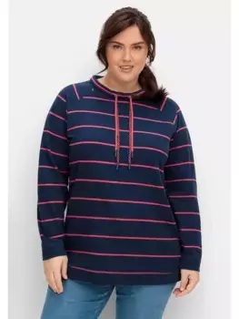 Толстовка Sheego "Большие размеры" с воротником стойкой и аппликацией сбоку, цвет Nachtblau-Orchidee