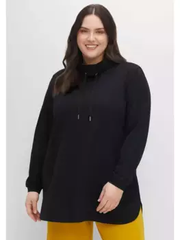 Толстовка Sheego "Большие размеры" с высоким воротником и кулиской, черный