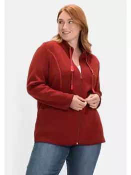 Толстовка Sheego "больших размеров" из трикотажного флиса, с воротником-стойкой, красный