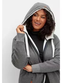 Толстовка Sheego "больших размеров", изготовлена из пушистого, тяжелого качественного материала, серый