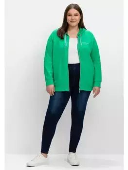 Толстовка Sheego с капюшоном "больших размеров" с флоковым принтом и боковыми карманами, зеленый