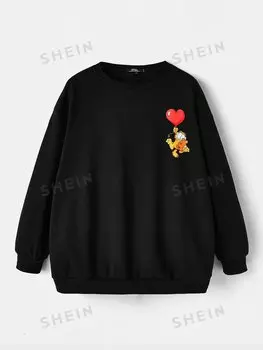 Толстовка Shein Plus с заниженными плечами, черный