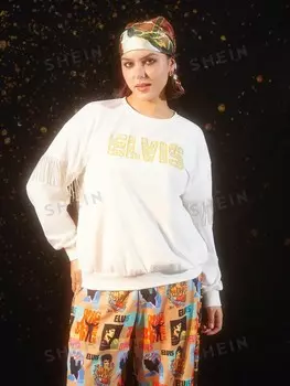 Толстовка Shein Plus с заниженными плечами и бахромой, белый