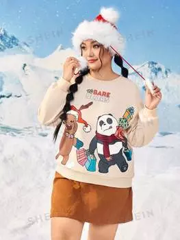 Толстовка Shein Plus с заниженными плечами и рисунком, абрикосовый