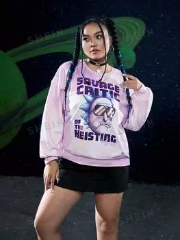 Толстовка Shein Plus с заниженными плечами, розовый