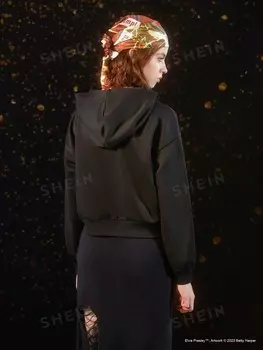 Толстовка Shein с капюшоном и принтом, черный