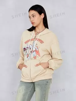 Толстовка Shein с заниженными плечами и кулиской, абрикосовый