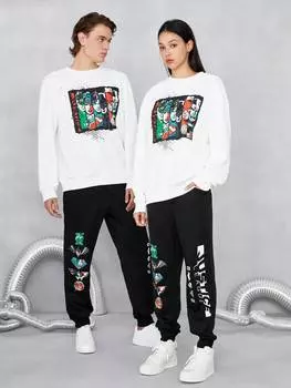 Толстовка Shein с заниженными плечами и спортивные штаны, белый / черный