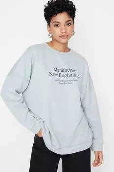 Толстовка - Синий - Oversize Trendyol, синий