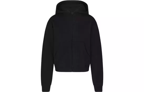 Толстовка SKIMS из хлопкового флиса с классическим капюшоном на молнии, женская, цвет ONYX/Onyx, ONYX/Onyx