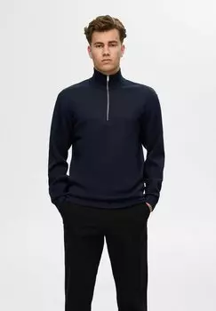 Толстовка SLHEMANUEL SOFT ZIP HIGH NECK Selected Homme, темно-синий