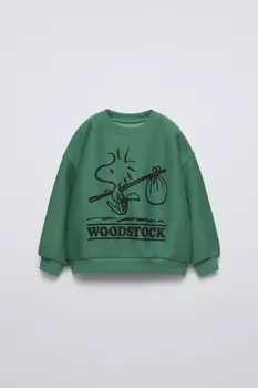 Толстовка snoopy peanuts ZARA, темно-зеленый