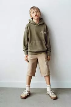 Толстовка со слоганным принтом с эффектом стирки ZARA, цвет Greens