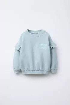 Толстовка со слоганом из вафельной вязки ZARA, цвет Grey/Blue
