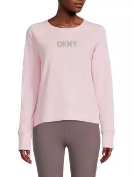 Толстовка со Стразами DKNY Sport с круглым вырезом и логотипом, pink lady