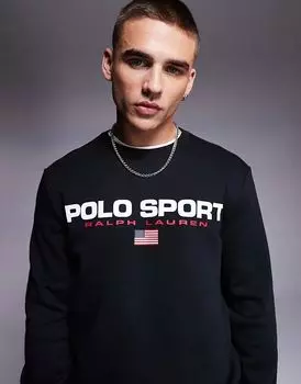 Толстовка Sports Capsule с круглым вырезом и логотипом черного цвета Polo Ralph Lauren