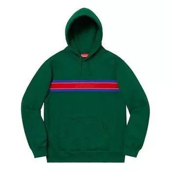 Толстовка ss19 chest stripe hooded sweatshirt darkgreen Supreme, зеленый