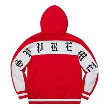 Толстовка ss19 old english stripe zip up sweatshirt red logo Supreme, красный