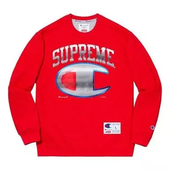 Толстовка ss19 x champion chrome crewneck crossover red Supreme, красный