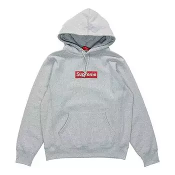Толстовка ss19 x swarovski box logo hooded sweatshirt bogo Supreme, серый