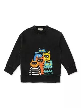 Толстовка Stella McCartney Kids с рисунком кошек, черный