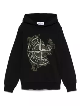 Толстовка Stone Island Junior с принтом компаса, черный