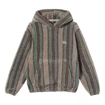 Толстовка stripe sherpa hoodie 'tannin' Stussy, зеленый