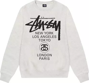Толстовка Stussy World Tour Crew 'Ash Heather', серый