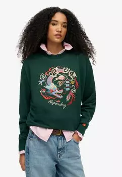 Толстовка SUIKA EMBROIDERED LOOSE CREW Superdry, зеленый