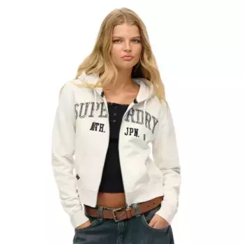 Толстовка Superdry Atheltic Essential Relaxed Fit Cropped full zip, белый