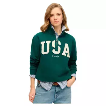 Толстовка Superdry Athletic Ess Applique half zip, зеленый