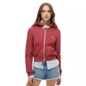 Толстовка Superdry Essential Logo Cropped full zip, красный