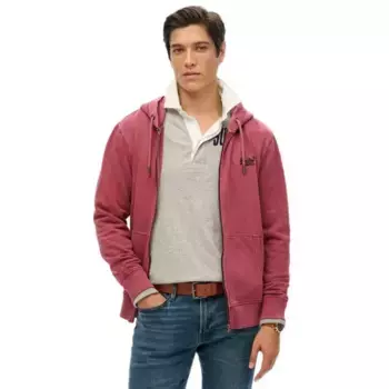 Толстовка Superdry Essential Logo Washed full zip, розовый