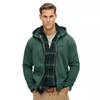 Толстовка Superdry Essential Logo Washed full zip, зеленый