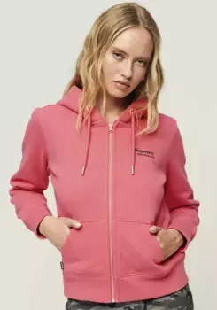 Толстовка Superdry с капюшоном "ESSENTIAL LOGO ZIP HOODIE", с вышивкой логотипа, розовый
