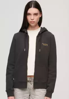 Толстовка Superdry с капюшоном "ESSENTIAL LOGO ZIP HOODIE", с вышивкой логотипа, черный